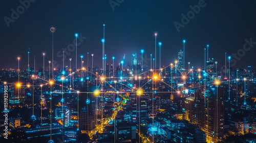 Wallpaper Mural Abstract businesswoman stands on the peak of success Smart digital city with connection cyber security network reciprocity over the cityscape future wireless digital city and social media networking Torontodigital.ca