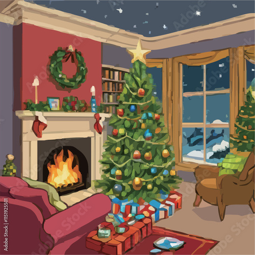 クリスマスのおしゃれな部屋のベクターイラスト