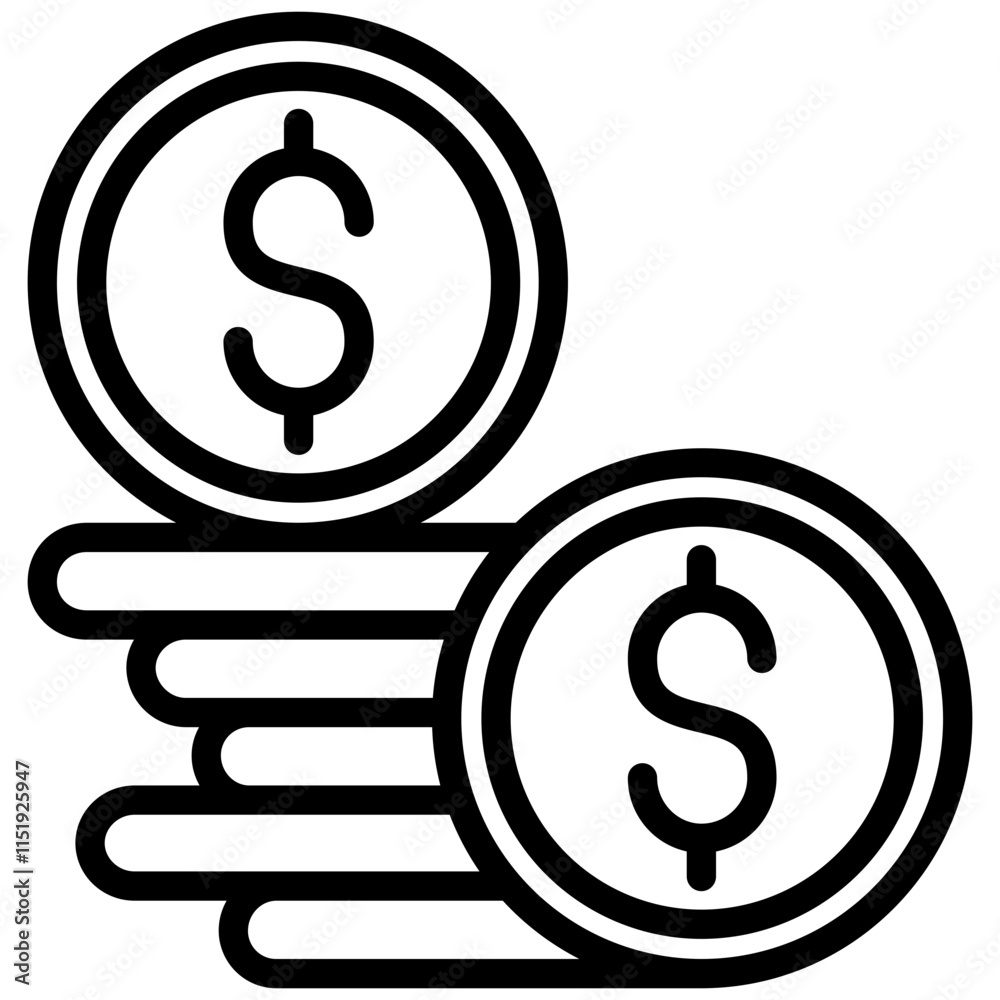 Dollar Coin Outline Icon, Black And White Outline Icon Symbol Dollar Coin Outline Icon, Black And White Outline Icon Symbol
