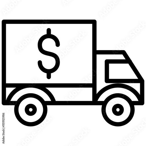 Bank Truck Outline Icon, Black And White Outline Icon Symbol