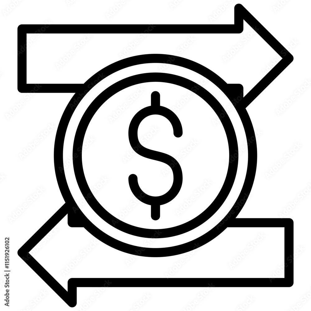 Money Transfer Outline Icon, Black And White Outline Icon Symbol Money Transfer Outline Icon, Black And White Outline Icon Symbol