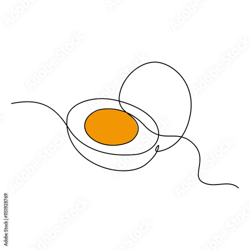 Easter Egg continuous one line drawing vector illustration, Pro vector. One continuous line design of egg and vegetable dish. Single line decorative element drawn on white background.