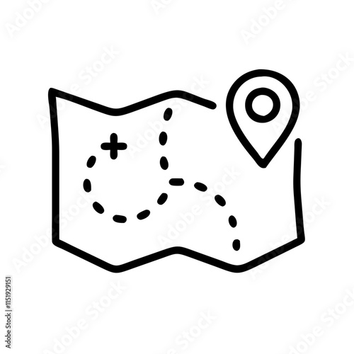 Hiking map icon featuring dotted route and location pin for outdoor navigation and adventure concept
