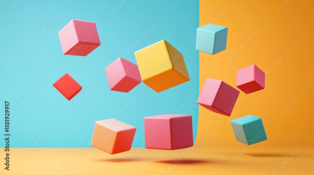 Floating Colorful Cubes Abstract 3D Render Floating Colorful Cubes Abstract 3D Render