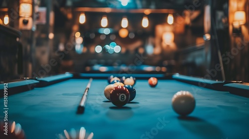 Cue sports scenery with billiard balls in ambiance