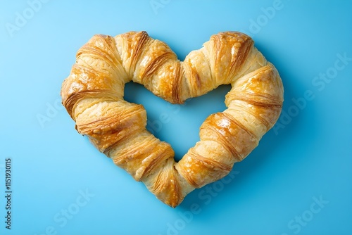 Croissants forming the shape of heart. Love sweets. Sweet tooth. 