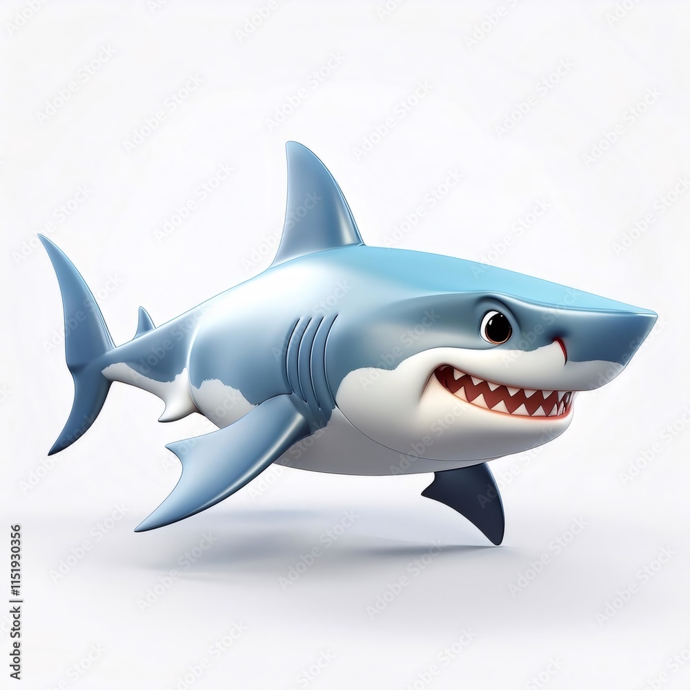 3d render of a cartoon great white shark swimming and showing its teeth on a white background 3d render of a cartoon great white shark swimming and showing its teeth on a white background