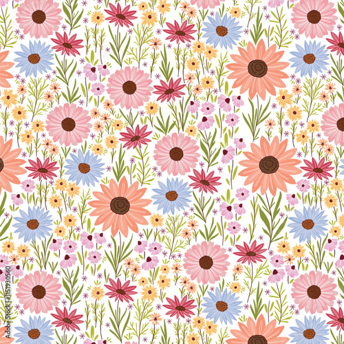 Wild Floral Garden Flat Style Flower Pattern