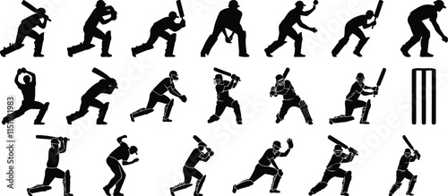 Professional Cricket Silhouette Set. High-Quality Designs for Sports and Creative Use.