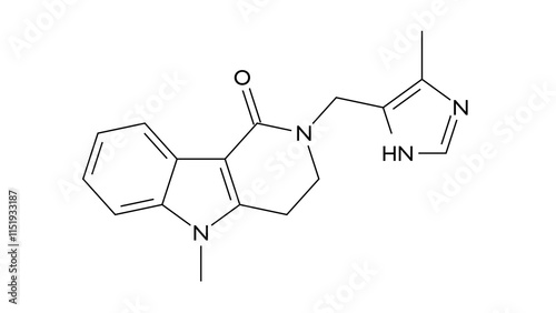 alosetron molecule, structural chemical formula, ball-and-stick model, isolated image anti-inflammatory agents photo