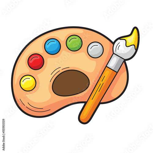 Paint palette and brush with paint  ideal for art supplies, DIY projects, painting tutorials, creative blogs, hobby websites