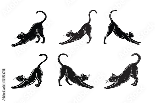 vector cat stretching silhouette black side view