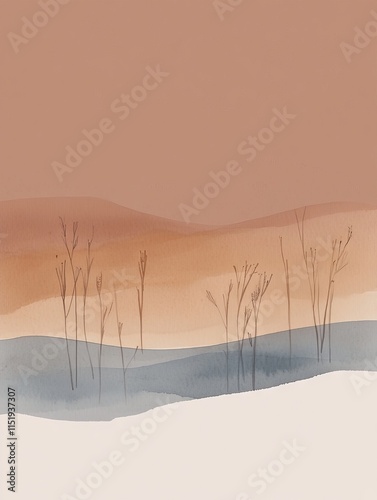 Abstract Watercolor Wall Art with PANTONE 17-1230 Mocha Mousse Tones