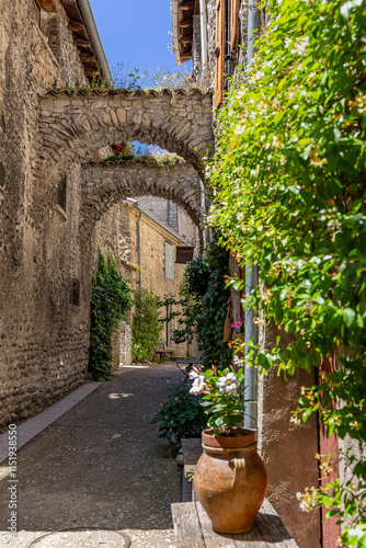 Fototapeta Naklejka Na Ścianę i Meble -  Châtillon en Diois, in the Drôme department, southeastern France. Medieval streets and houses in the center of the village. Châtillon is one of Most Beautiful Villages of France.