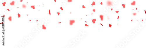 Valentine's day with falling red hearts isolated on white
