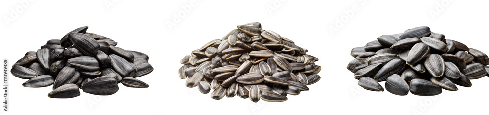 Three distinct piles of sunflower seeds showcasing different colors and textures. Three distinct piles of sunflower seeds showcasing different colors and textures.