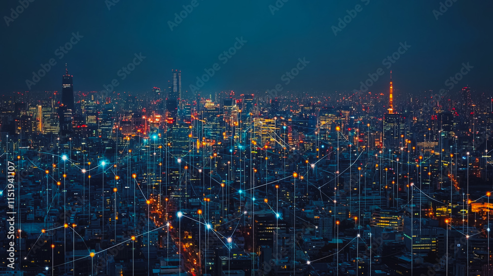 Smart digital city with connection cyber security network reciprocity over the cityscape . future smart wireless digital city and social media networking systems that connects people within the city Smart digital city with connection cyber security network reciprocity over the cityscape . future smart wireless digital city and social media networking systems that connects people within the city