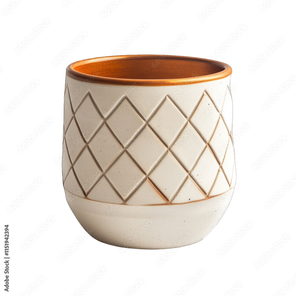 Decorative ceramic planter with geometric pattern isolated on transparent background, PNG Decorative ceramic planter with geometric pattern isolated on transparent background, PNG
