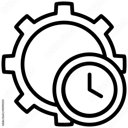 Gear Time, Time Management Outline Icon, Black And White Outline Icon Symbol