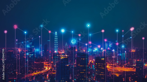 Wallpaper Mural Smart digital city with connection cyber security network reciprocity over the cityscape . future smart wireless digital city and social media networking systems that connects people within the city Torontodigital.ca