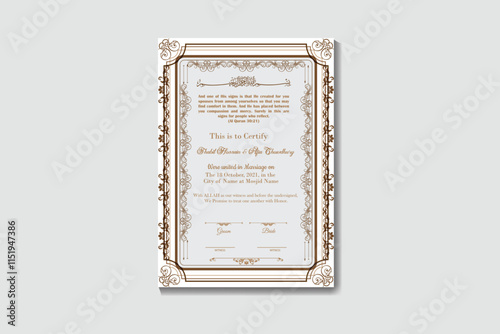 Nikkah Name Frame and Wedding Certificate  Personalized A4 Premium Islamic Wedding Contract Gift 