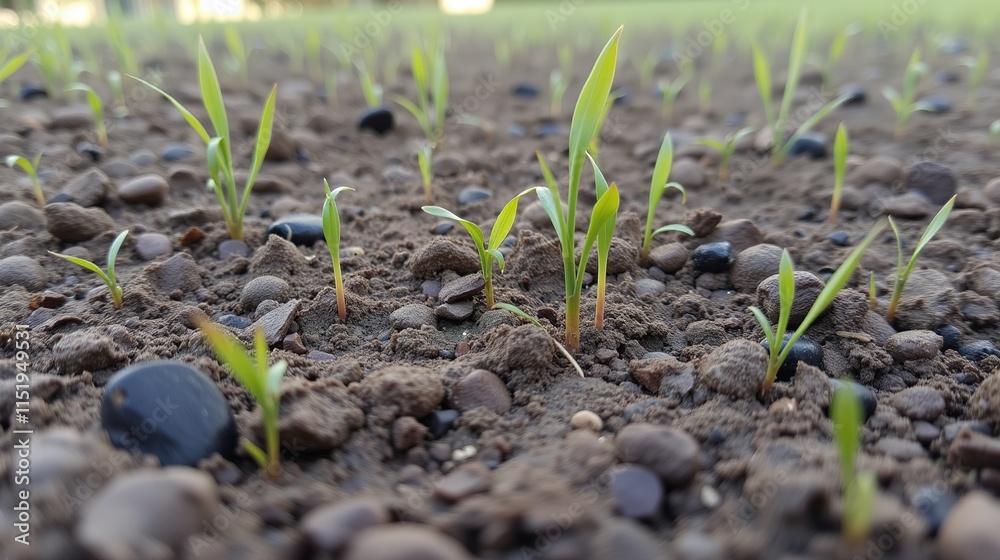 Green sprouts emerging from dark fertile soil Green sprouts emerging from dark fertile soil