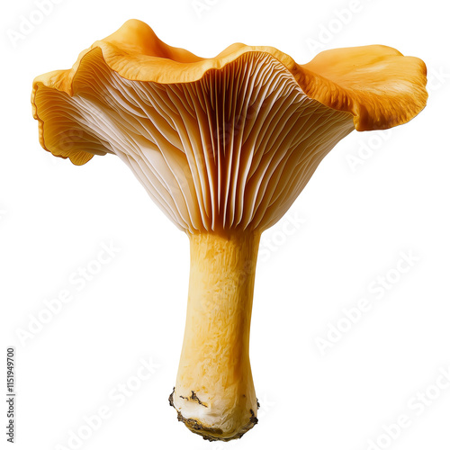 Chanterelle mushroom with transparent background, showing its delicate gills ...