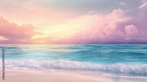 Serene Ocean Sunset with Soft Pastel Colors and Gentle Waves on Shore