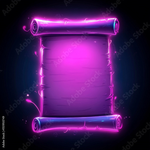  Neon glowing parchment: front view: Cartoon style