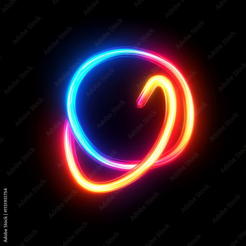 Abstract shape made with neon tubes , featuring vibrant and bright colors such as red, orange, blue and yellow. Abstract shape made with neon tubes , featuring vibrant and bright colors such as red, orange, blue and yellow.