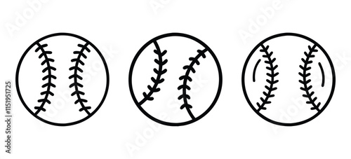 Minimalist Baseball Icon Set, A collection of three baseball icons in simple line art style, representing sports, recreation, and team activities in a clean design.
