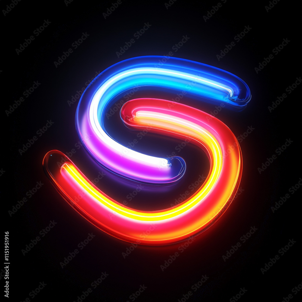 Abstract shape made with neon tubes , featuring vibrant and bright colors such as red, orange, blue and yellow. Abstract shape made with neon tubes , featuring vibrant and bright colors such as red, orange, blue and yellow.