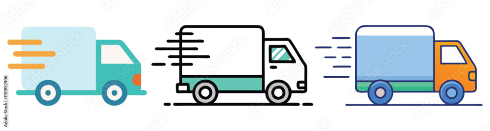 Delivery Truck Icons in Motion, A set of three delivery truck icons with motion lines, symbolizing fast shipping, logistics, transportation, and express delivery services.
Delivery Truck Icons in Motion, A set of three delivery truck icons with motion lines, symbolizing fast shipping, logistics, transportation, and express delivery services.