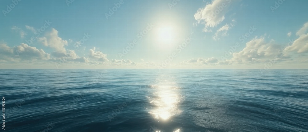 Obraz premium Tranquil Ocean Scene with Sunlight and Cloud Reflections on Water