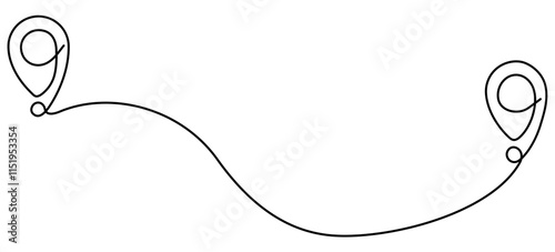 Location markers path continuous line art drawn. GPS navigation symbol. Travel destination concept. Vector illustration isolated on white.