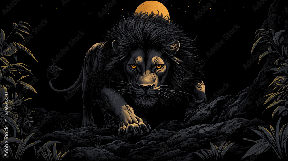 Majestic Lion Stalking in the Darkness Majestic Lion Stalking in the Darkness