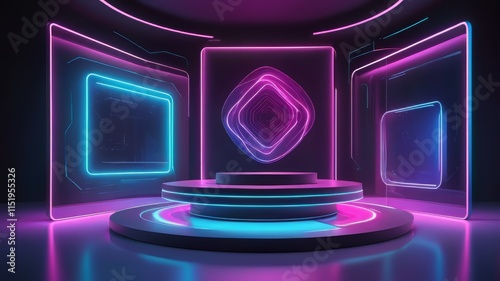 podium display with neon light
