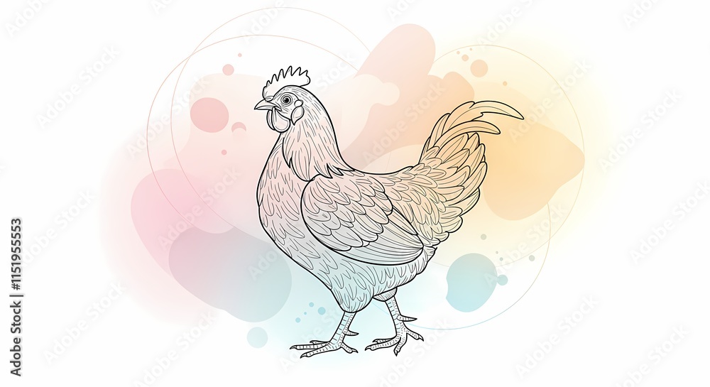 Abstract Line Art of a Chicken, Feather Bird Farm Animal, Modern Art, Messy Colorful Design Abstract Line Art of a Chicken, Feather Bird Farm Animal, Modern Art, Messy Colorful Design