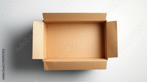 An empty cardboard box, open from the top, ready for packaging and shipping.  The flaps are folded back, revealing a smooth inner surface.