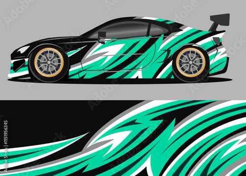 Wrap car design decal with black and green color