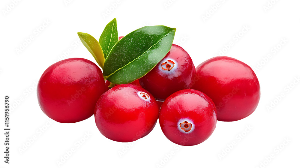 [Transparent Background PNG]Closeup of Fresh Cranberries with Leaves