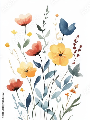 Elegant Watercolor Floral Bouquet with Colorful Flowers