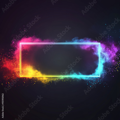 A dark grey rectangle on a dark background the edges of the rectangle are emitting bright but noisy pastel colours photo