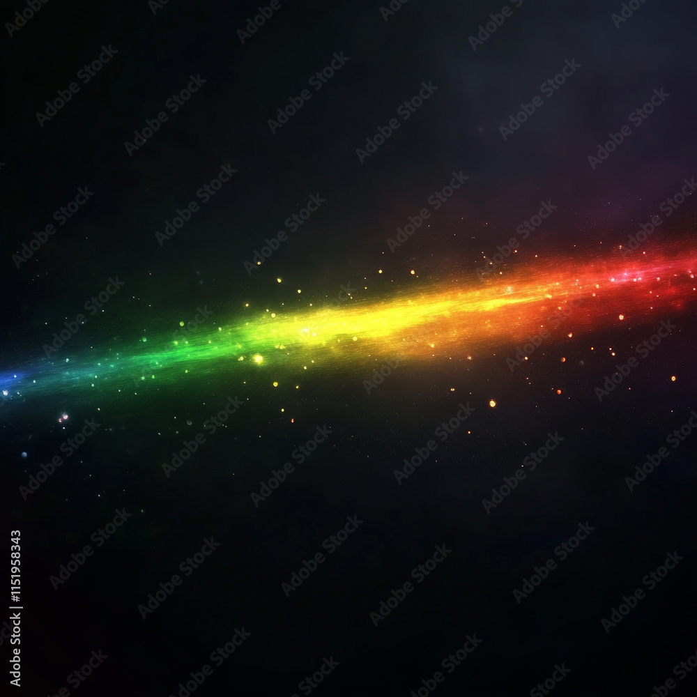 A dark background with a rainbow colored light