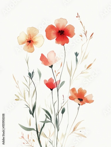 Elegant Watercolor Floral Bouquet with Colorful Flowers