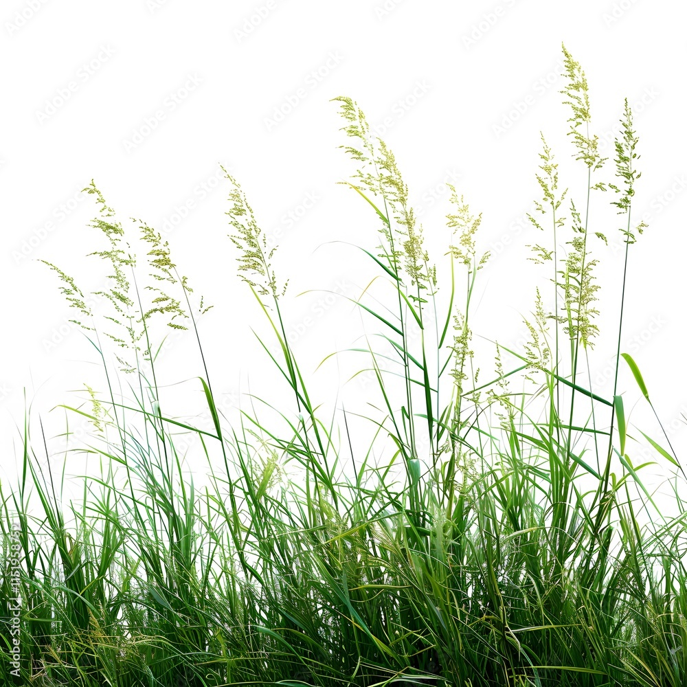 Obraz premium Green Grasses and Tall Plants Isolated on White Background