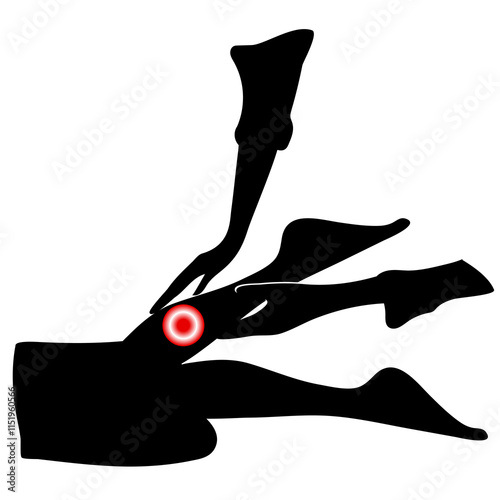 Black vector illustration  massage legs with hands.