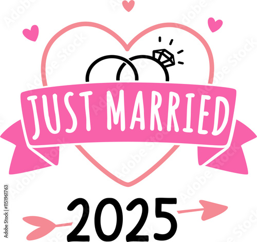 Just Married with Heart and Banner 2025