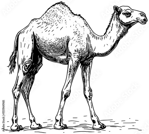 Camel illustration in black, isolated 