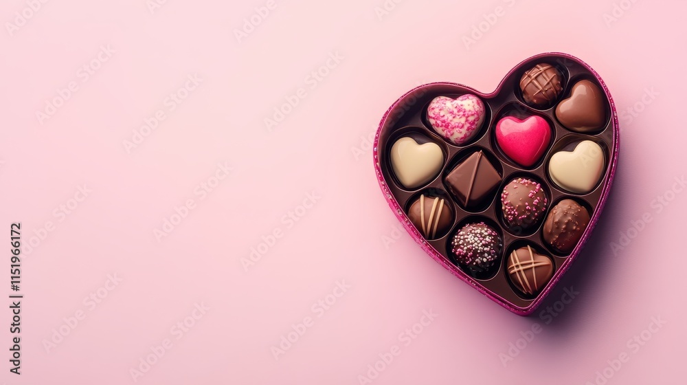Heart Shaped Box of Chocolates on Soft Pink Background Heart Shaped Box of Chocolates on Soft Pink Background